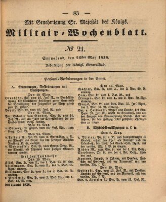 Militär-Wochenblatt Samstag 26. Mai 1838