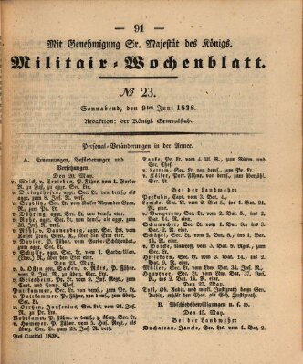 Militär-Wochenblatt Samstag 9. Juni 1838