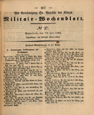 Militär-Wochenblatt Samstag 7. Juli 1838