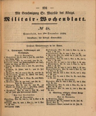 Militär-Wochenblatt Samstag 1. Dezember 1838
