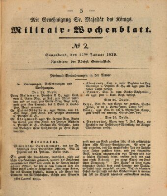 Militär-Wochenblatt Samstag 12. Januar 1839