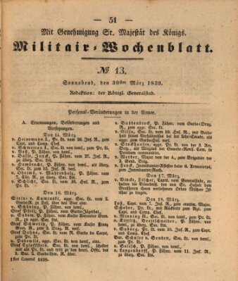 Militär-Wochenblatt Samstag 30. März 1839
