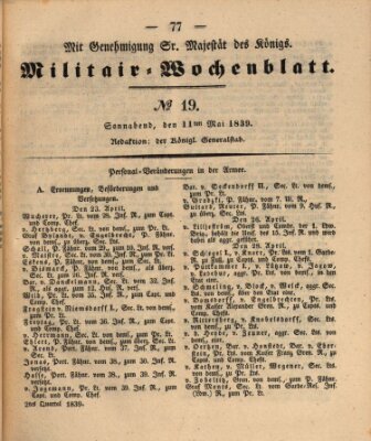 Militär-Wochenblatt Samstag 11. Mai 1839
