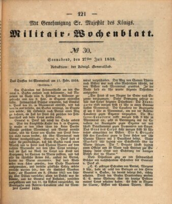 Militär-Wochenblatt Samstag 27. Juli 1839