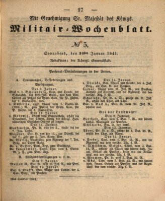 Militär-Wochenblatt Samstag 30. Januar 1841