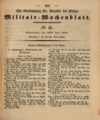 Militär-Wochenblatt Samstag 26. Juni 1841