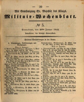 Militär-Wochenblatt Samstag 29. Januar 1842