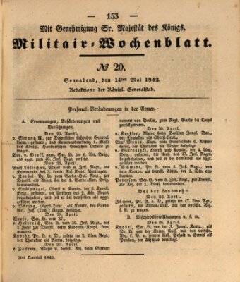 Militär-Wochenblatt Samstag 14. Mai 1842