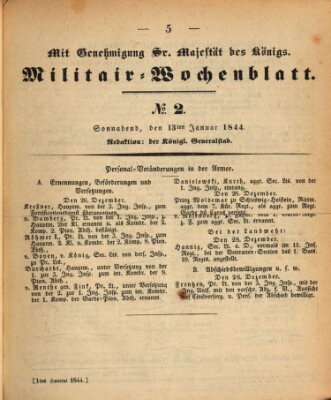 Militär-Wochenblatt Samstag 13. Januar 1844