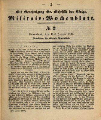 Militär-Wochenblatt Samstag 11. Januar 1845