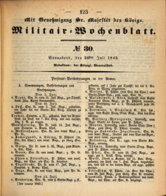 Militär-Wochenblatt Samstag 26. Juli 1845