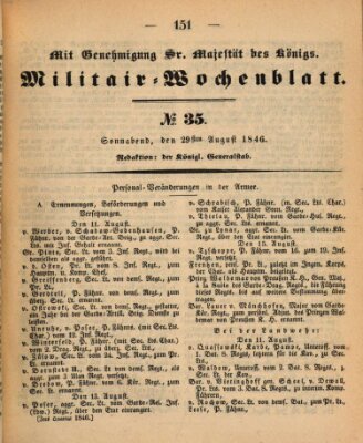 Militär-Wochenblatt Samstag 29. August 1846