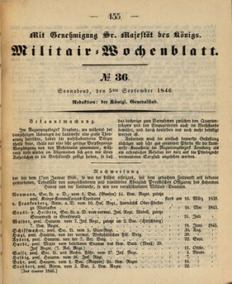 Militär-Wochenblatt Samstag 5. September 1846
