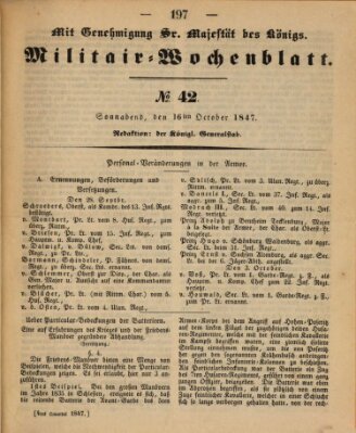 Militär-Wochenblatt Samstag 16. Oktober 1847