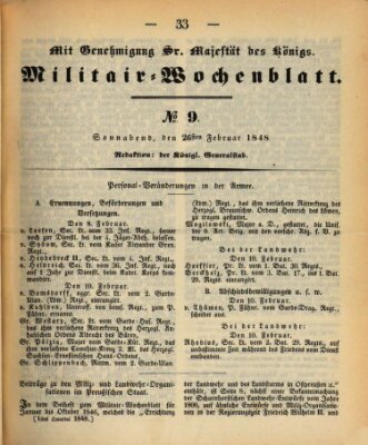 Militär-Wochenblatt Samstag 26. Februar 1848