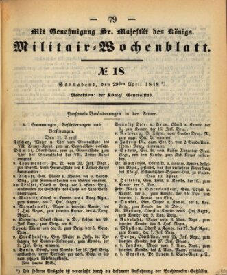 Militär-Wochenblatt Samstag 29. April 1848