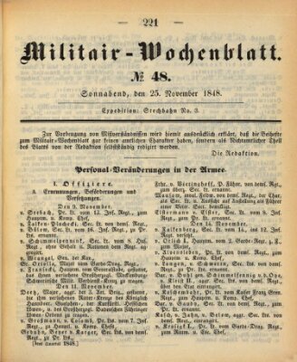 Militär-Wochenblatt Samstag 25. November 1848