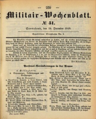 Militär-Wochenblatt Samstag 16. Dezember 1848