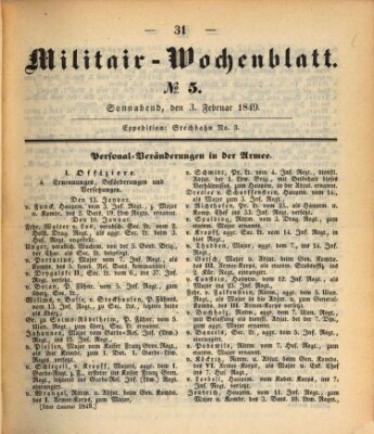 Militär-Wochenblatt Samstag 3. Februar 1849