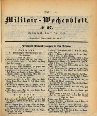 Militär-Wochenblatt Samstag 7. Juli 1849
