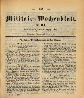 Militär-Wochenblatt Samstag 4. August 1849