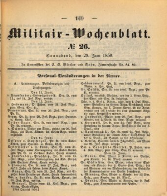 Militär-Wochenblatt Samstag 29. Juni 1850