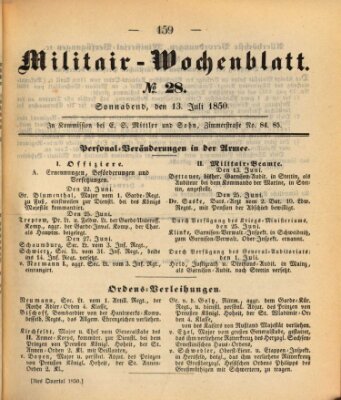 Militär-Wochenblatt Samstag 13. Juli 1850