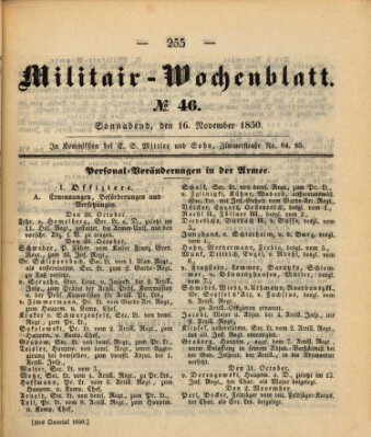 Militär-Wochenblatt Samstag 16. November 1850