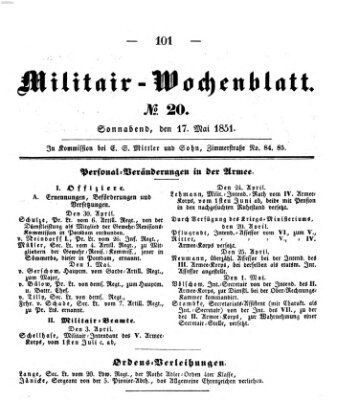 Militär-Wochenblatt Samstag 17. Mai 1851