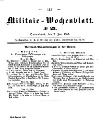 Militär-Wochenblatt Samstag 7. Juni 1851