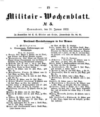 Militär-Wochenblatt Samstag 31. Januar 1852