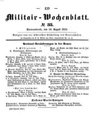 Militär-Wochenblatt Samstag 14. August 1852