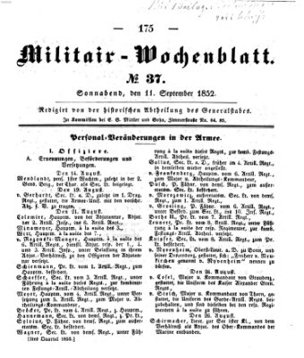 Militär-Wochenblatt Samstag 11. September 1852