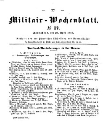 Militär-Wochenblatt Samstag 23. April 1853