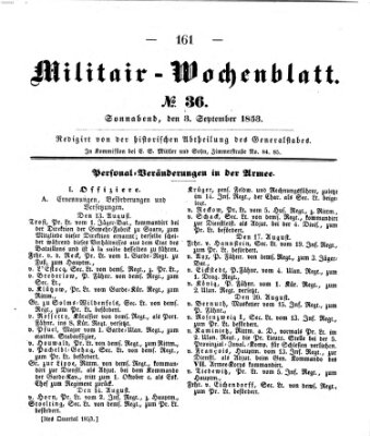 Militär-Wochenblatt Samstag 3. September 1853