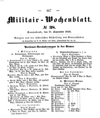 Militär-Wochenblatt Samstag 17. September 1853
