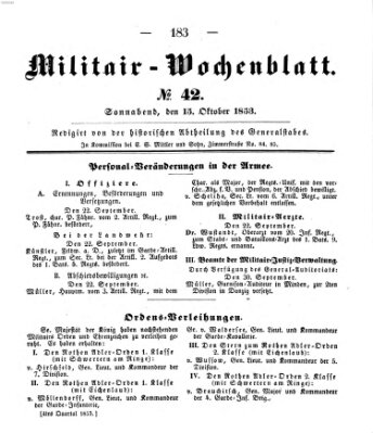 Militär-Wochenblatt Samstag 15. Oktober 1853
