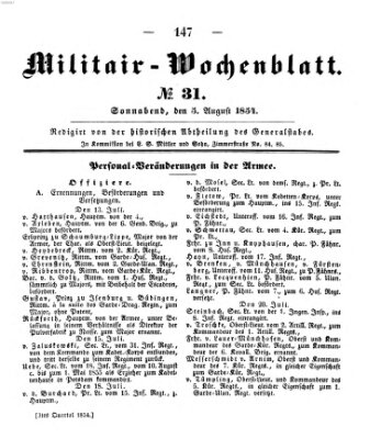 Militär-Wochenblatt Samstag 5. August 1854