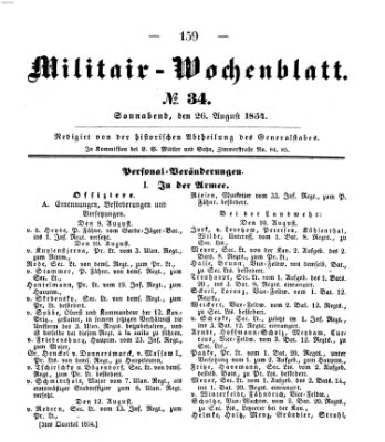 Militär-Wochenblatt Samstag 26. August 1854