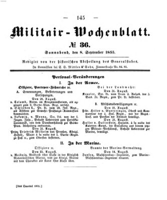 Militär-Wochenblatt Samstag 8. September 1855