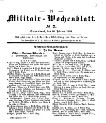 Militär-Wochenblatt Samstag 16. Februar 1856