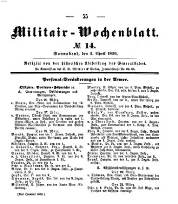 Militär-Wochenblatt Samstag 5. April 1856