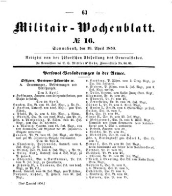 Militär-Wochenblatt Samstag 19. April 1856