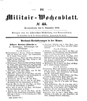 Militär-Wochenblatt Samstag 8. November 1856