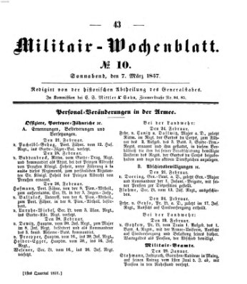 Militär-Wochenblatt Samstag 7. März 1857