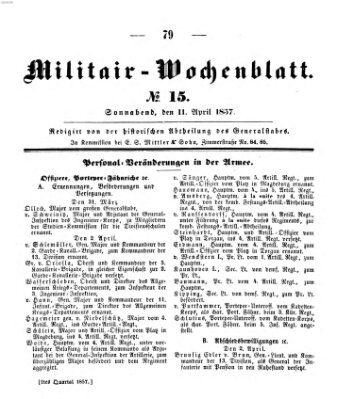 Militär-Wochenblatt Samstag 11. April 1857