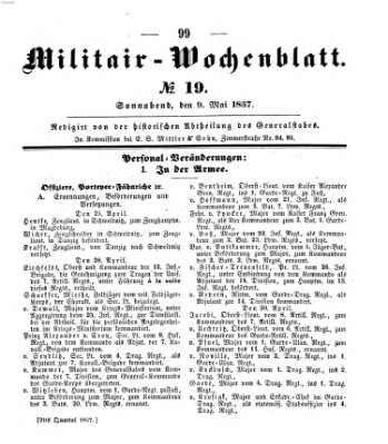 Militär-Wochenblatt Samstag 9. Mai 1857