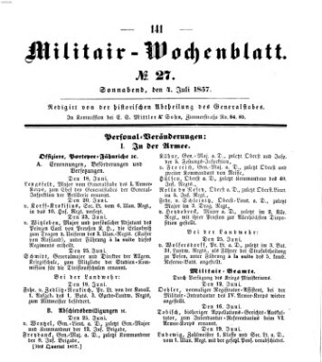 Militär-Wochenblatt Samstag 4. Juli 1857