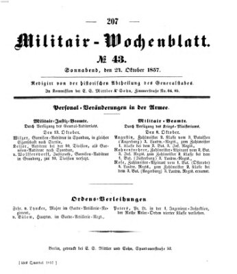 Militär-Wochenblatt Samstag 24. Oktober 1857