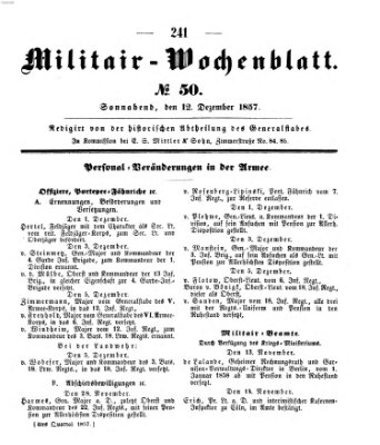 Militär-Wochenblatt Samstag 12. Dezember 1857